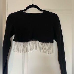 Black bedazzled long sleeve crop top